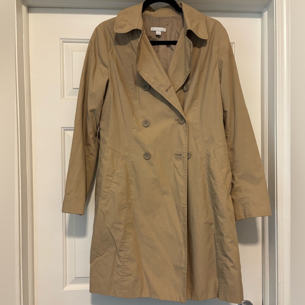 New York & Company Beige Double-Breasted Trench Coat